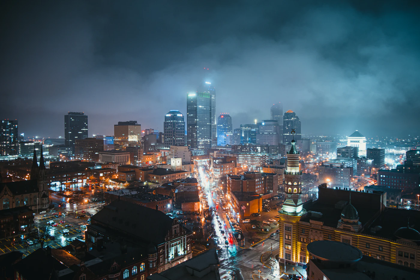 Downtown Indianapolis skyline at night